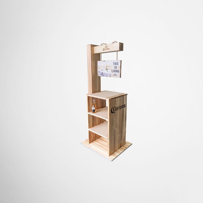 Wooden retail display for Corona by Framme